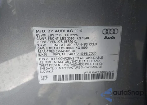 2011 Audi Q7 3.0L Tdi Premium Plus from USA, damaged, VIN WA1LMAFE9BD003317